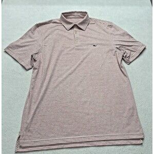 Vineyard Vines Men’s Performance Golf Polo Shirt OTG Sankaty Pink Striped Medium